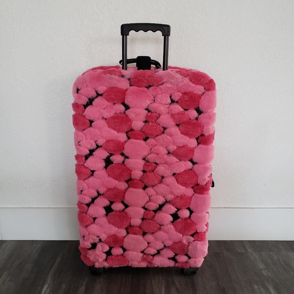 Pink Faith Knight Faux Fur Poofball Luggage - Picture 6 of 7